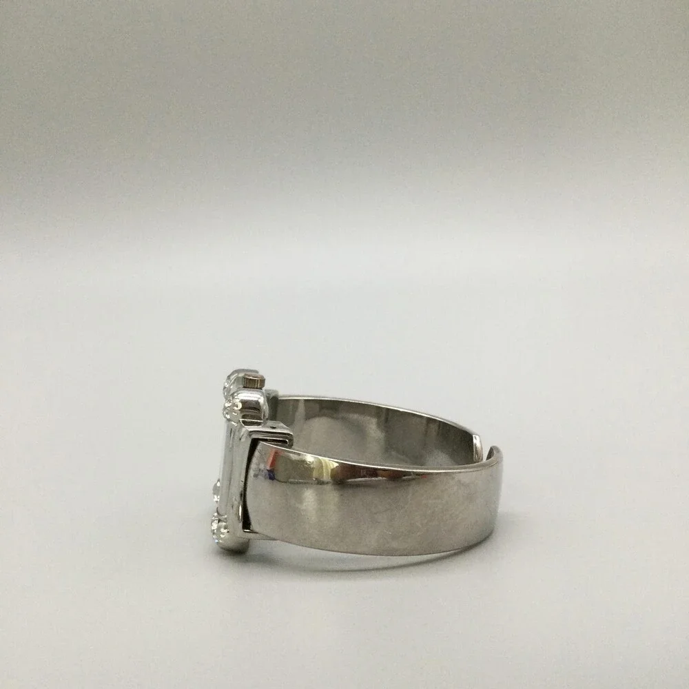 Chico's Womens Watch 30mm Square Silver Tone Open Cuff Rhinestone New Battery